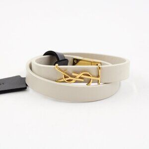 NWT Saint Laurent Cassandre Double Wrap Leather Bracelet in Cream & Gold